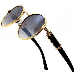 Men Suglasses Street Wear‎ Gold Round Frame Buffs Shades Hip Hop 80's 90's Style